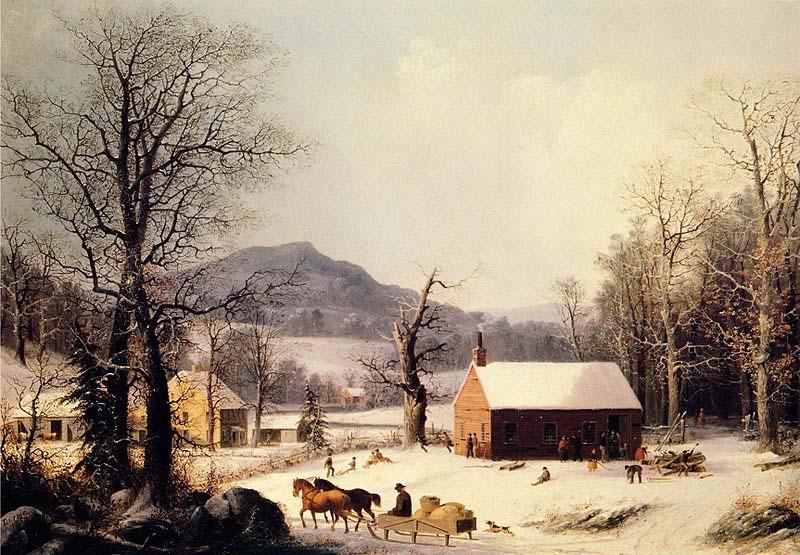 George Henry Durrie Red School House, Winter oil painting image